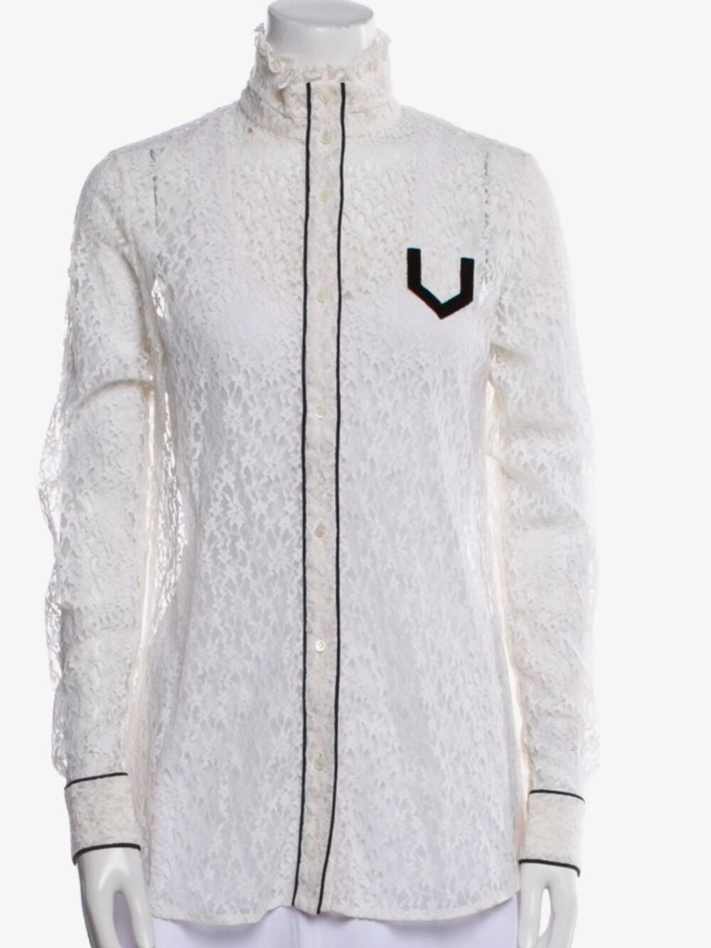 No. 21 x Kartell Lace Pattern Mock Neck Button-Up Top
